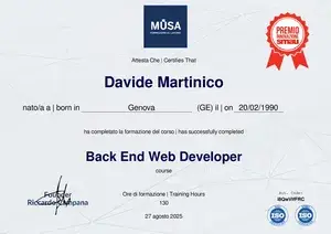 Anteprima Certificato Corso Back-End Web Developer