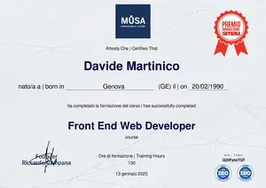 Anteprima Certificato Corso Front-End Web Developer